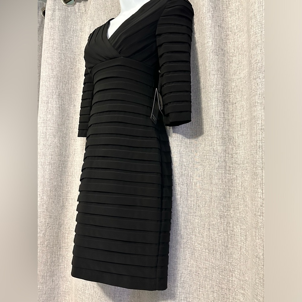 NWT ADRIANNA PAPELL Little Black Bodycon Dress Bandage Ruffled Tiered 0P $100 - Picture 6 of 10